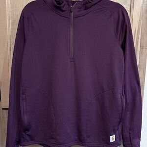 Carhartt Women's Force Relaxed Fit Half-Zip Hooded Shirt in a deep purple Sz. LG